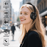 Wantek Active Noise Cancelling Headphones , 70-Hour Bluetooth Headphones, Deep Bass & Hi-Fi Sound - Over-Ear Comfort for Office,PC,Travel, Work