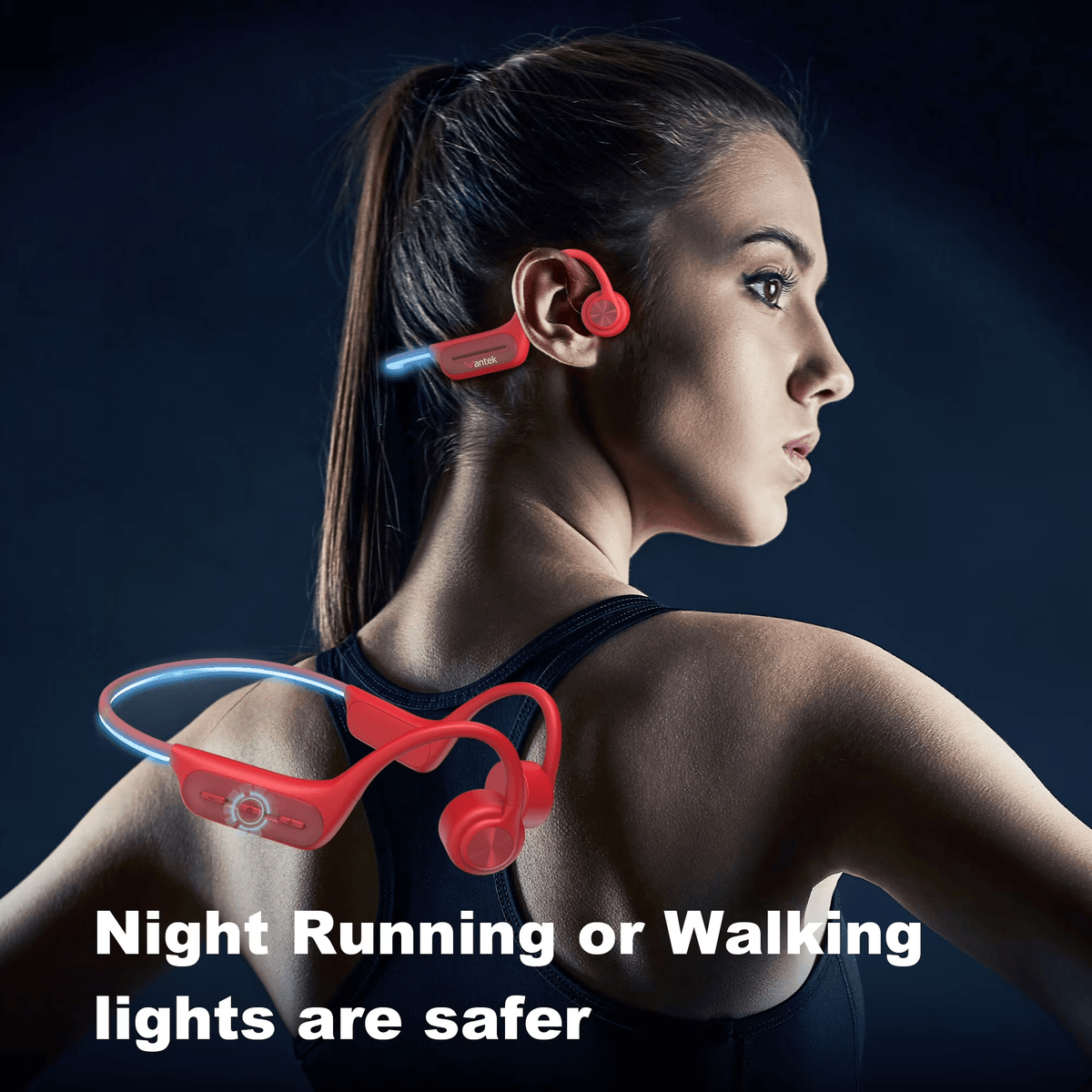 Wantek Bone Conduction Swim Headphones, Open Ear Wireless Bluetooth Headsets with 32GB MP3 Player, IP68 Headphones with Bluetooth 5.3 for Run, Hike - Red