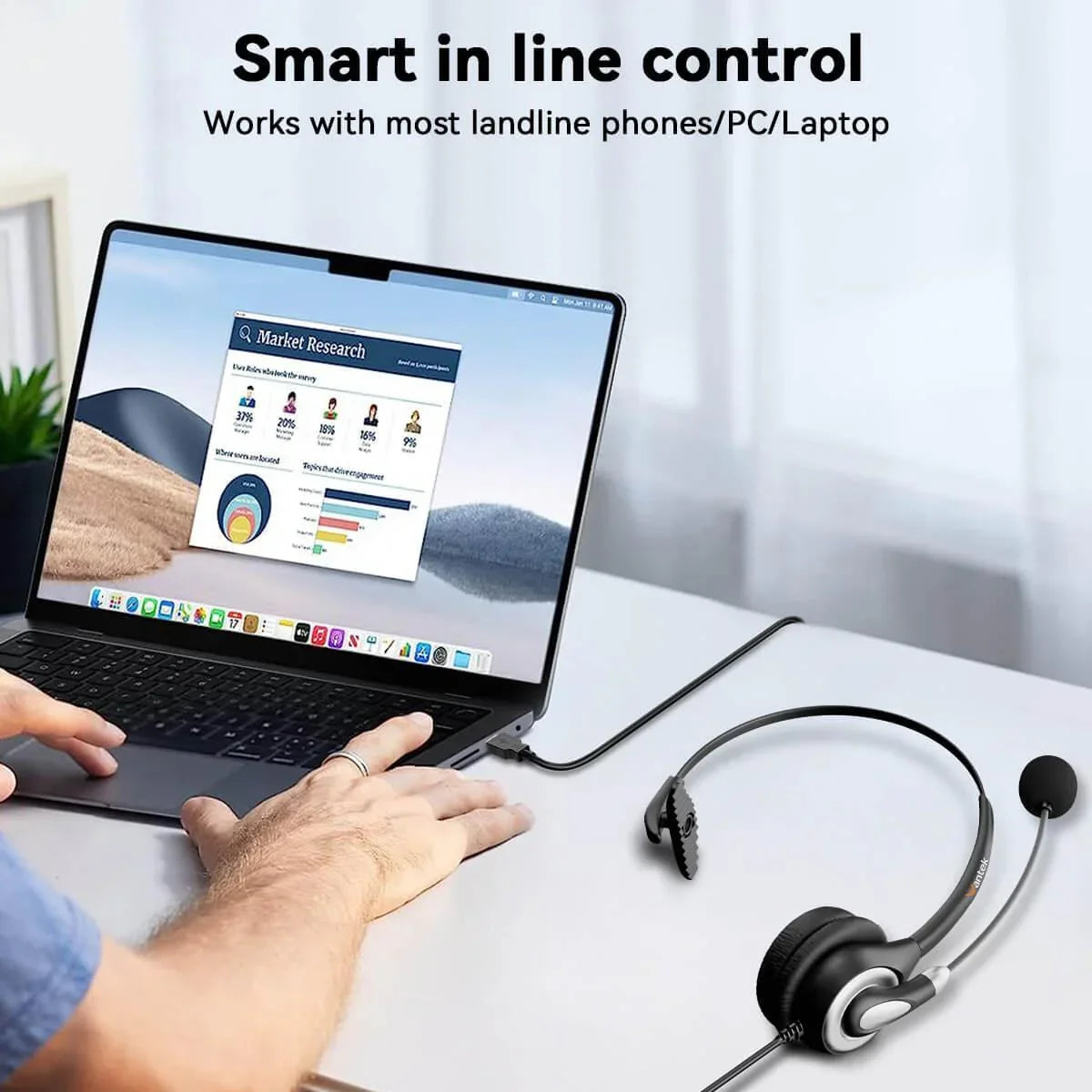 USB headset with mic memory foam ear cushions
