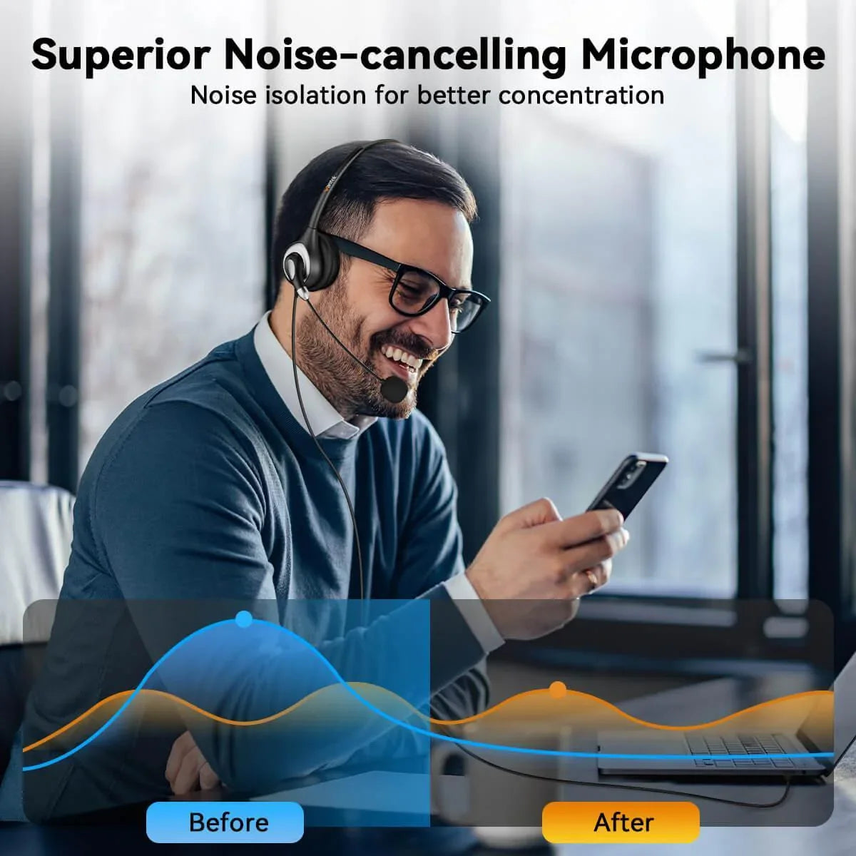 USB headset with mic memory foam ear cushions