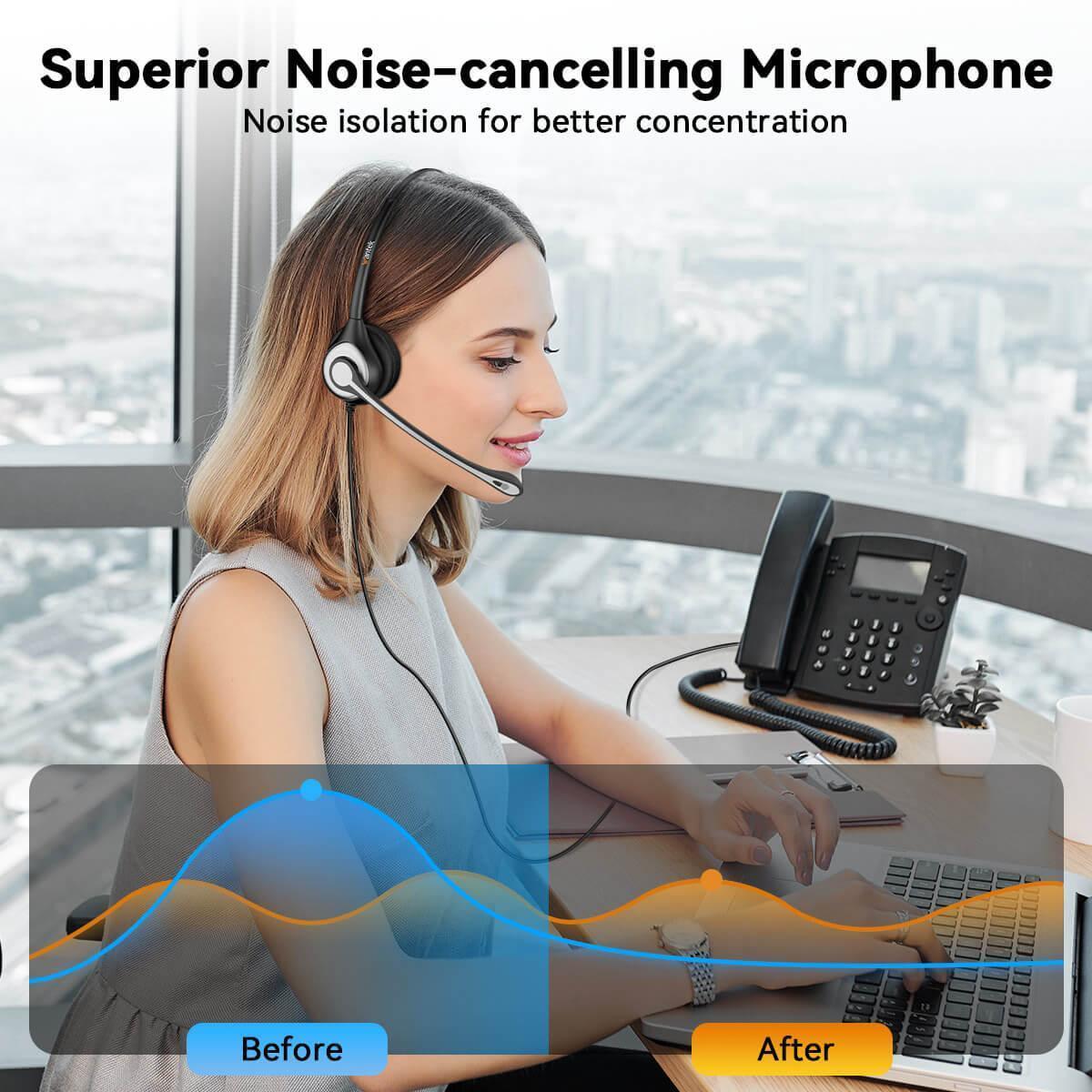 wired headset for landline phone
