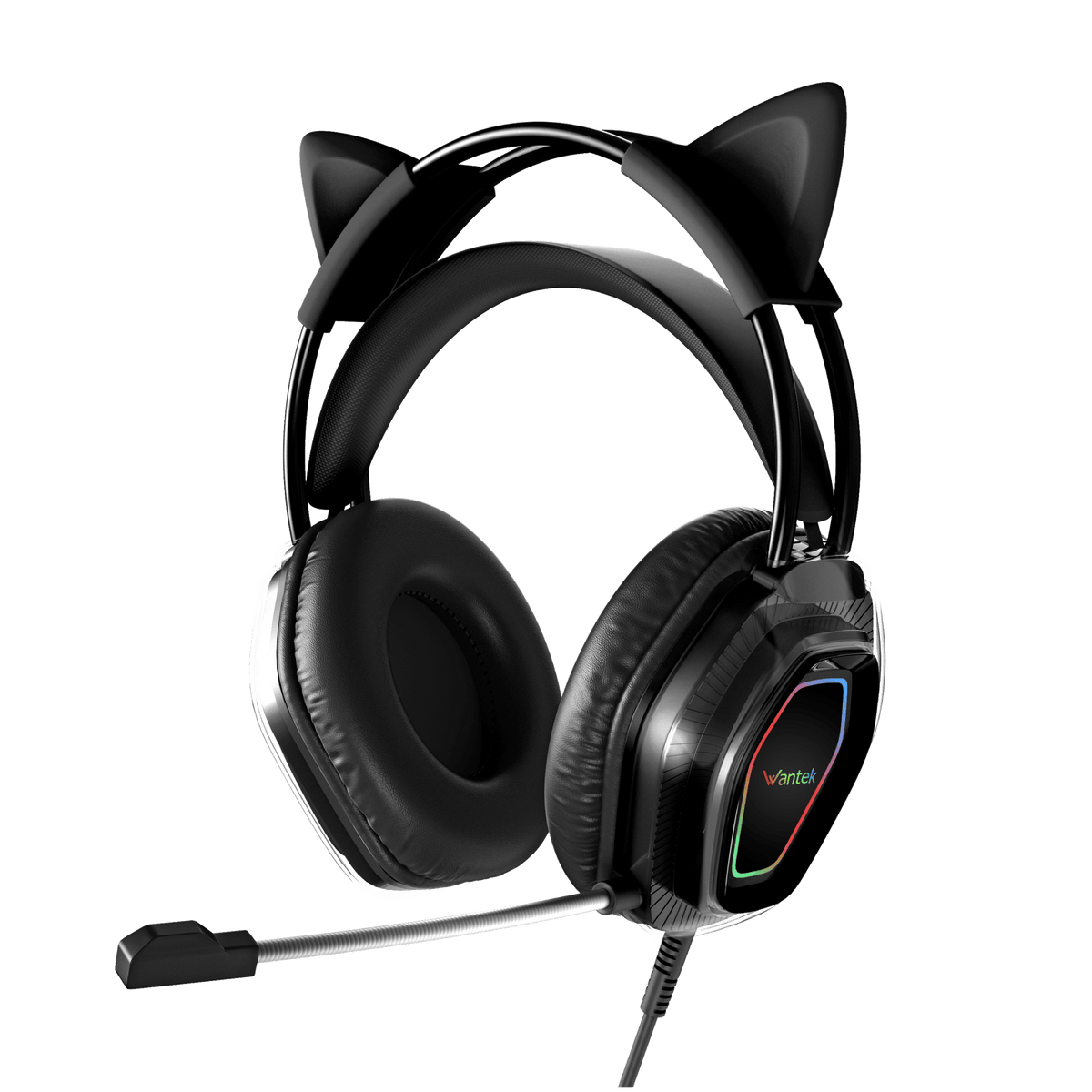 Wantek V10 black cat ear gaming headphones with boom microphone