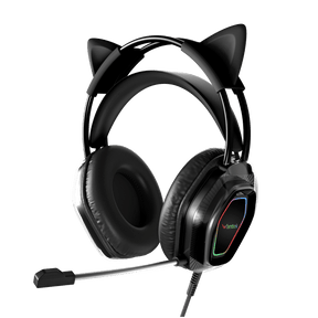 Wantek V10 black cat ear gaming headphones with boom microphone