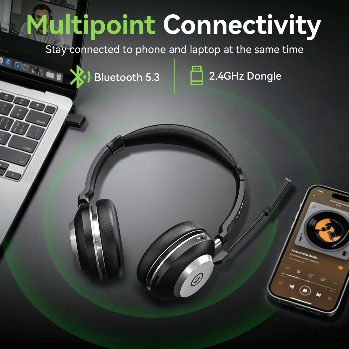 Wantek Trucker Bluetooth Headset with Upgraded Microphone AI Noise Canceling, On-Ear Headphone for Driver Office Call Center