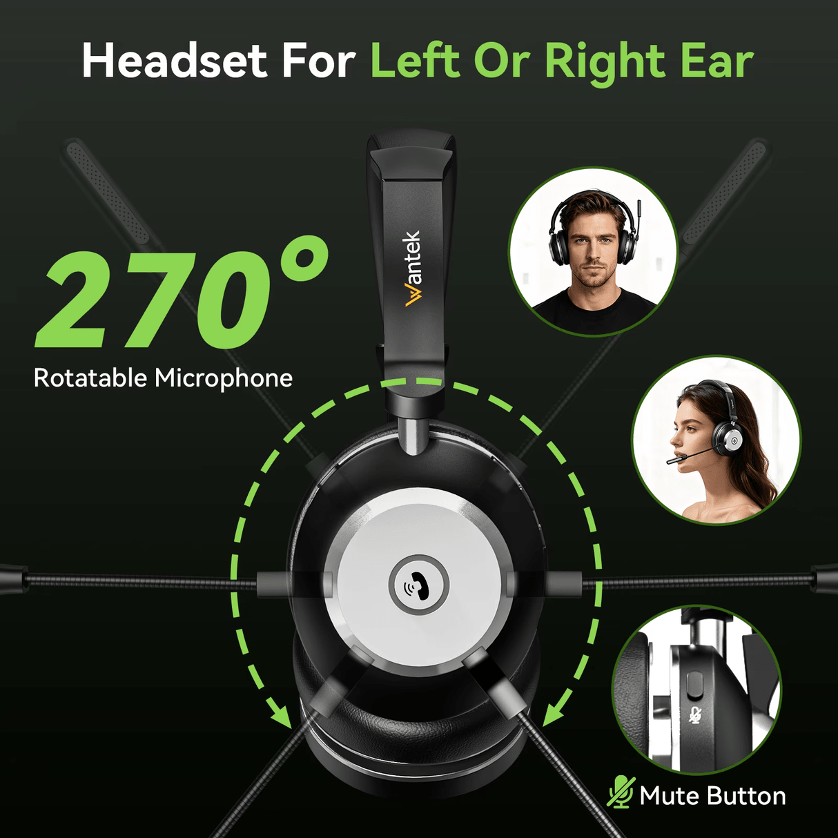 Wantek Trucker Bluetooth Headset with Upgraded Microphone AI Noise Canceling, On-Ear Headphone for Driver Office Call Center