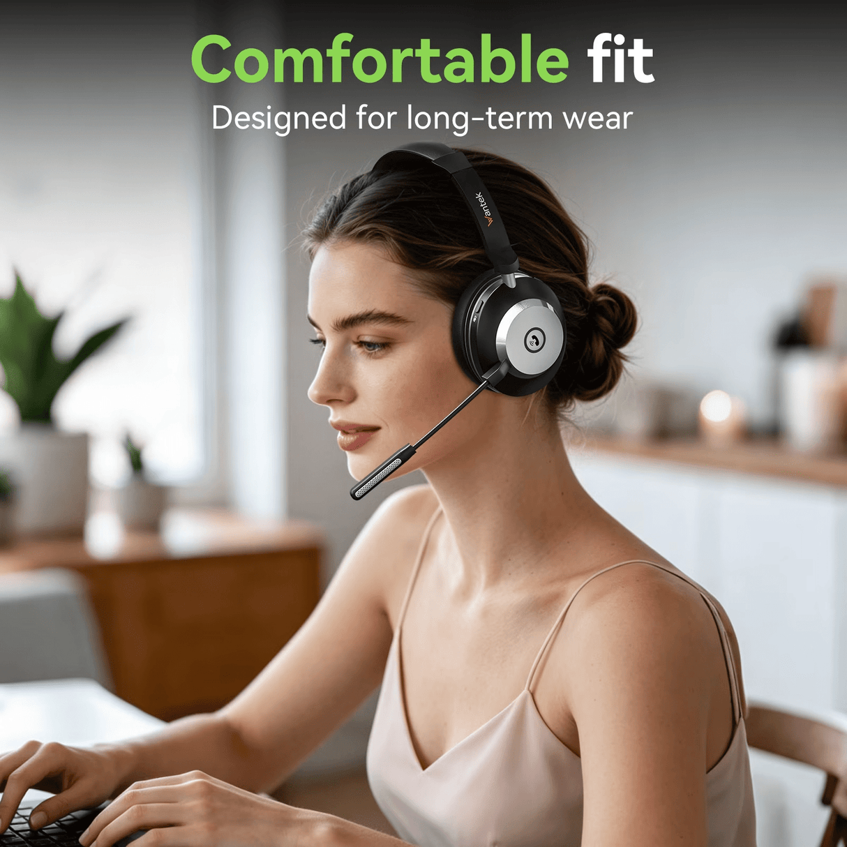 Wantek Trucker Bluetooth Headset with Upgraded Microphone AI Noise Canceling, On-Ear Headphone for Driver Office Call Center