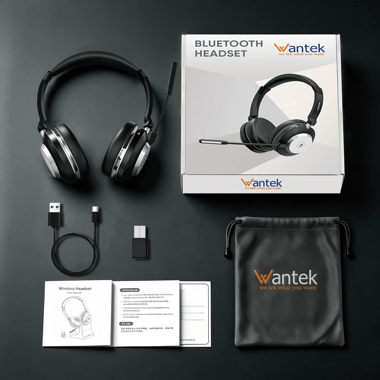 Wantek Trucker Bluetooth Headset with Upgraded Microphone AI Noise Canceling, On-Ear Headphone for Driver Office Call Center