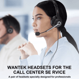 Wantek USB Headset with Microphone for PC, Laptop, 3-in-1 Computer Headset with Noise Cancelling and Audio Controls, USB Headphones for Call Center, Work, Office