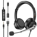Wantek USB Headset with Microphone for PC, Laptop, 3-in-1 Computer Headset with Noise Cancelling and Audio Controls, USB Headphones for Call Center, Work, Office