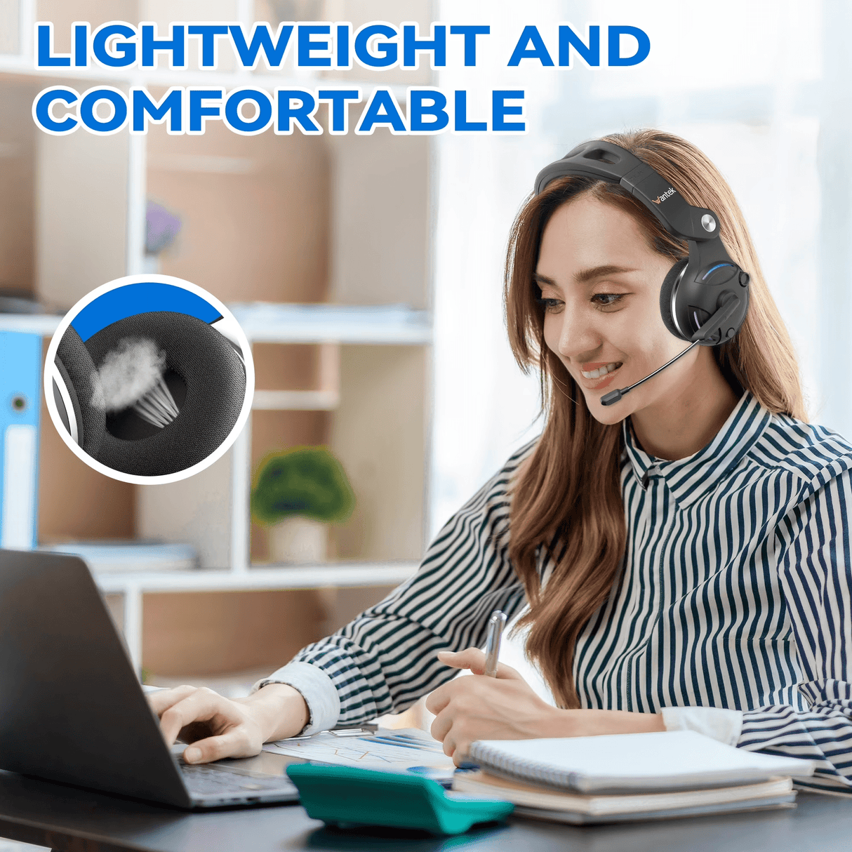 Wantek Wireless Bluetooth 5.3 Headset with Microphone AI Noise Cancelling For Phones PC