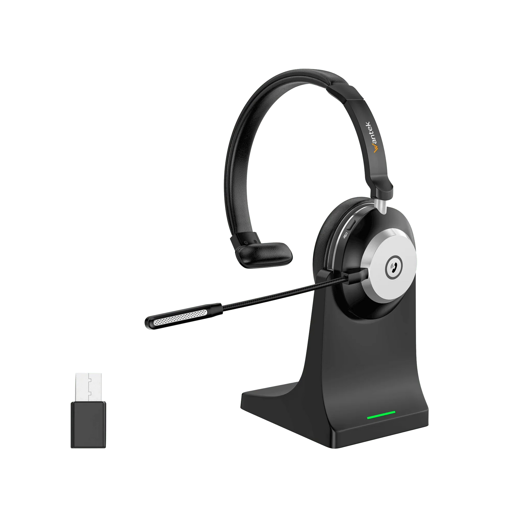 WANTEK wireless office phone headset on charging base station
