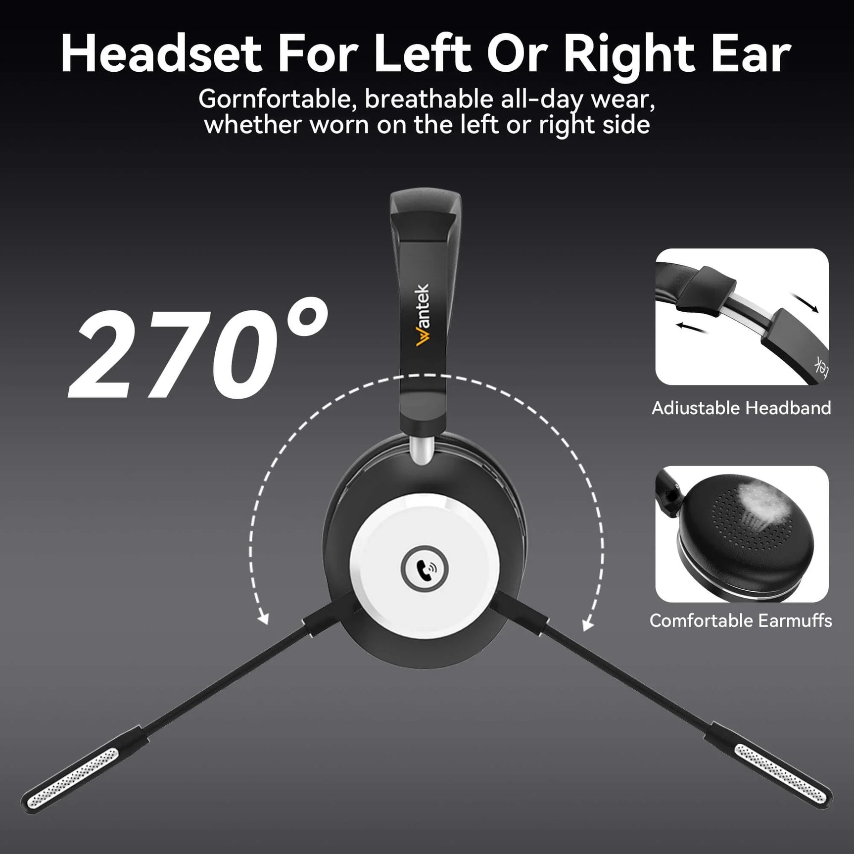 WANTEK wireless office phone headset on charging base station
