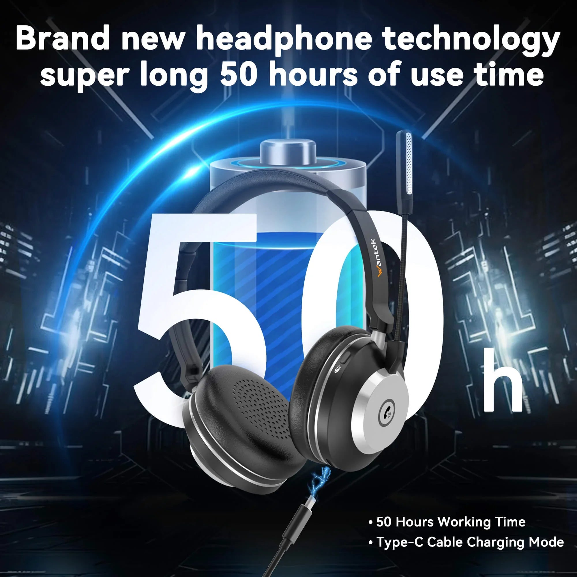Noise Canceling Bluetooth Headphones with Microphone | Wantek Pro