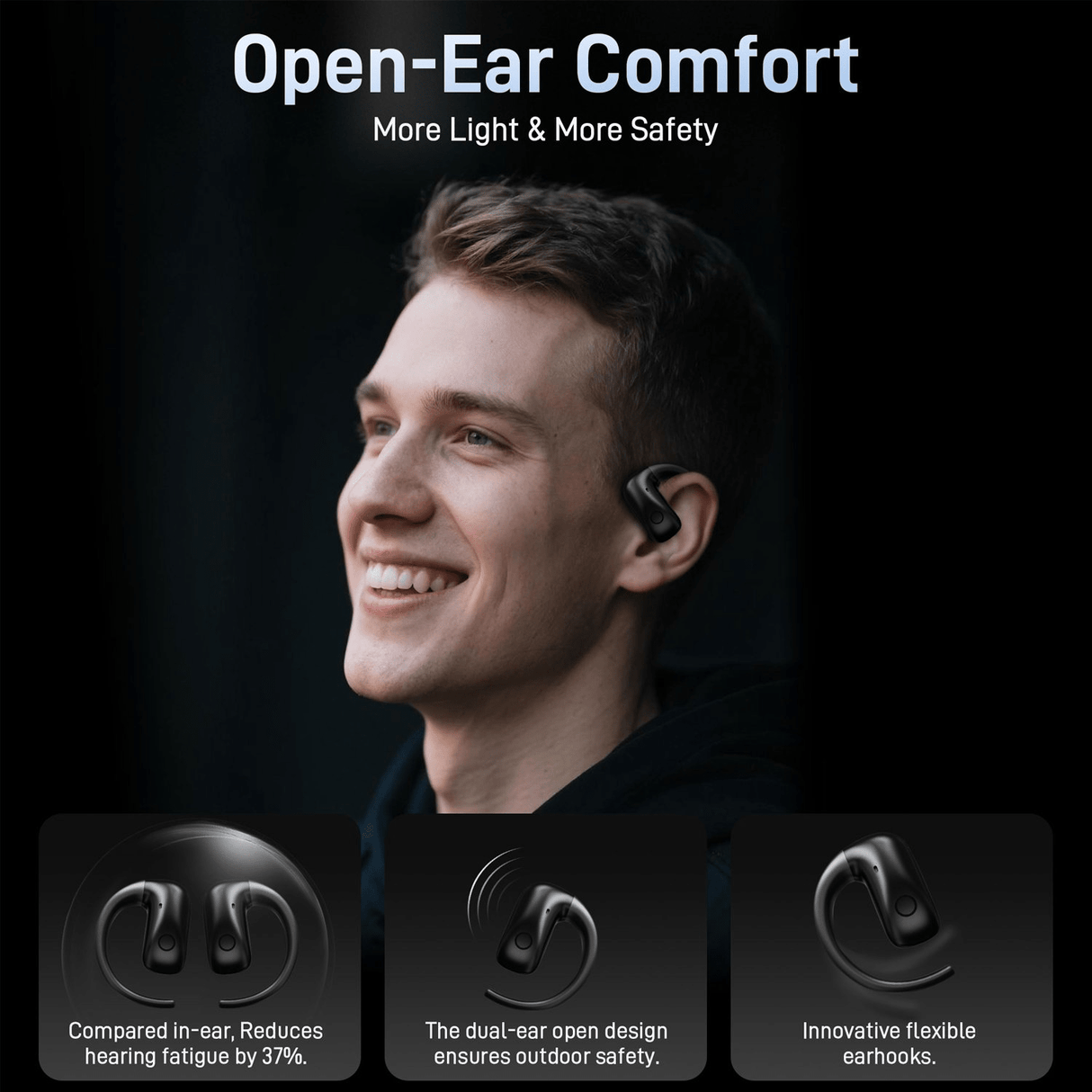 Wireless Open Ear Earbuds, Bluetooth 5.3 Headphones, 50H Playtime w/Charging Case,Touch Controls, Voice Assistant, Built-in Mic for Calls